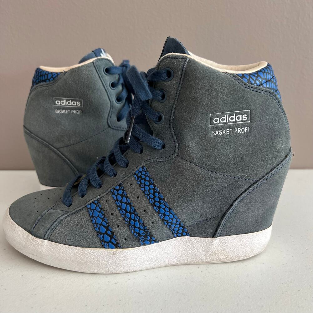adidas Basket Profi Up Women’s 6 Gray Suede Blue Straps Hidden Wedge Sneakers